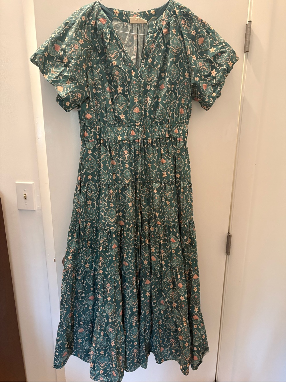 MELLODAY Teal Floral Tiered Midi Dress